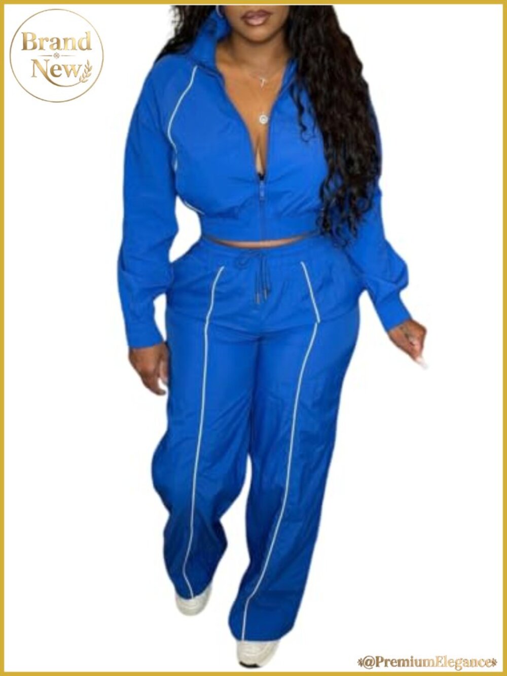 Women's 2 Piece Windbreaker Tracksuit Wide Leg Pant Set Zip Up